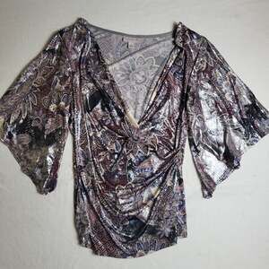 Cb Established 1962 Kimono Top Womens Large Sequin Faux Wrap Boho Plunge Neck